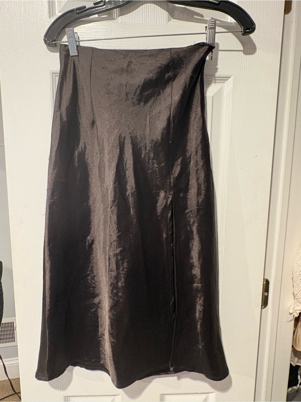 Princess Polly Satin A-Line Midi Skirt in Dark Brown
